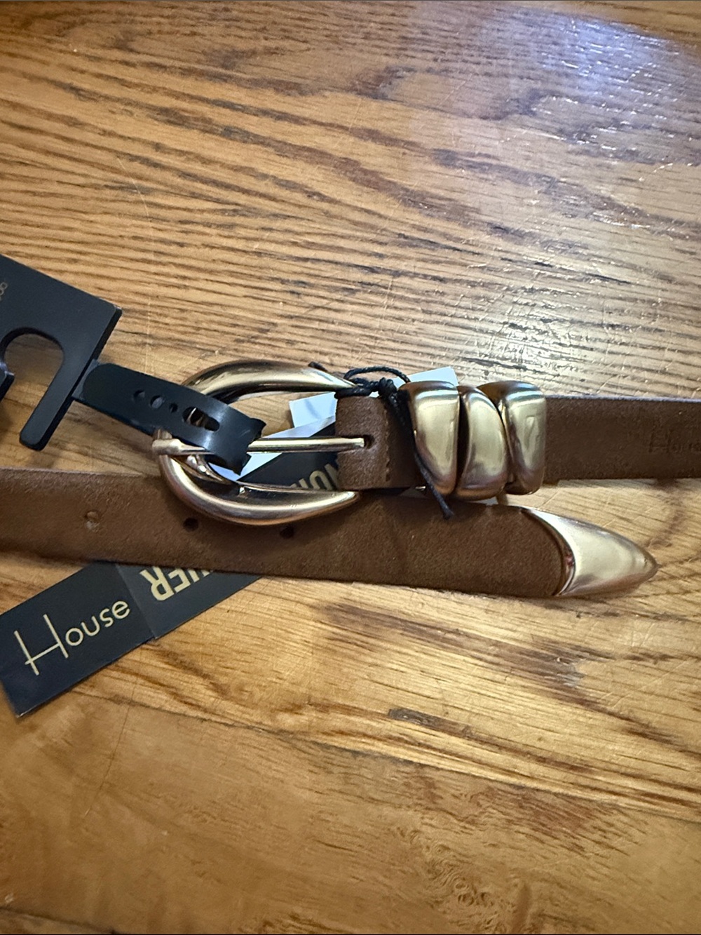 Women's Brown Leather Belt with Decorative gold -Tone Buckle